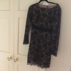 Trina Turk black lace dress with satin belt